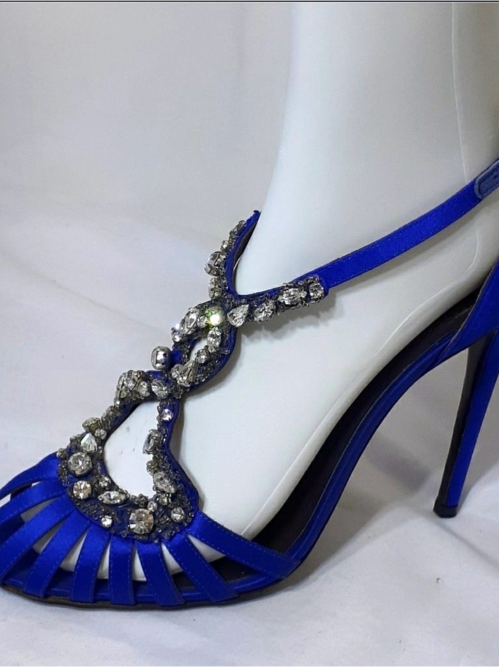 Vintage Roberto Cavalli Royal Blue Jeweled T-Strap High Heel Sandals